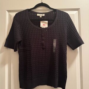 [NWT] Uniqlo Pointelle Knit Henley Neck Sweater - Black
